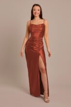 Celebrate DB Studio Sculpting Satin Cowl Neck Ruched Dress